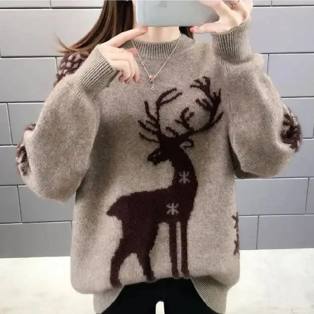 Street-Wave Reindeer Christmas Sweater For Women Ultra-Soft Knit Festive Cozy Warmth