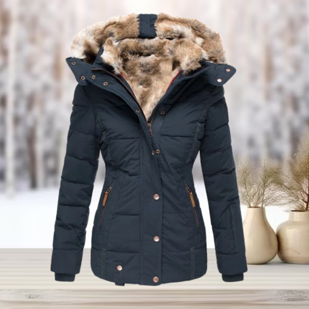 Streetwave Puffer Coat With Faux Fur Hood For Women Winter Warmth And Elegant Style
