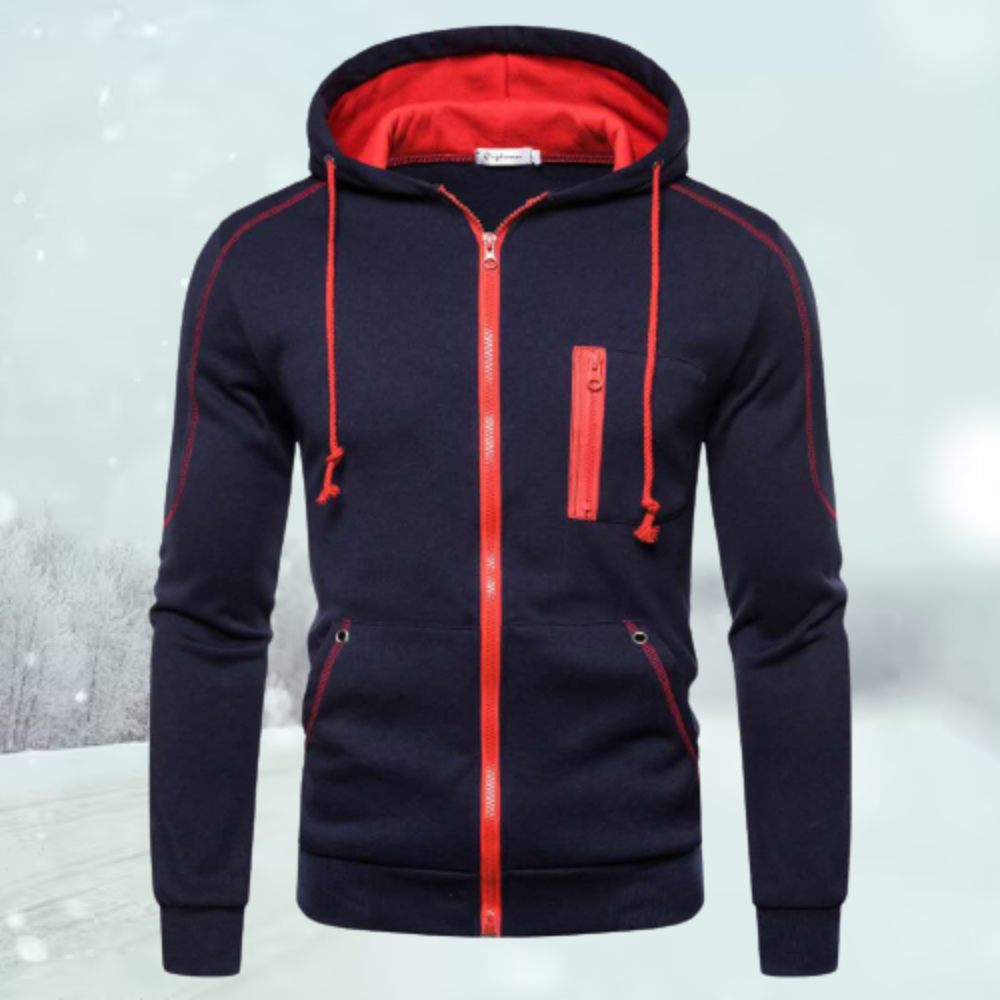 Street Wave Men Sport Hoodie Zip Up With Hood Round Neck Chest Pocket Drawstrings Modern Fit Warm Comfort