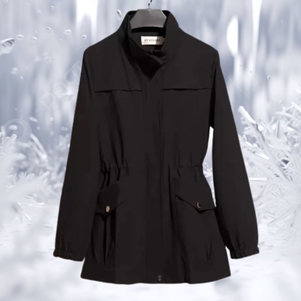 Street-wave Women's Parka Jacket Windproof With High Collar, Adjustable Waist And Pockets