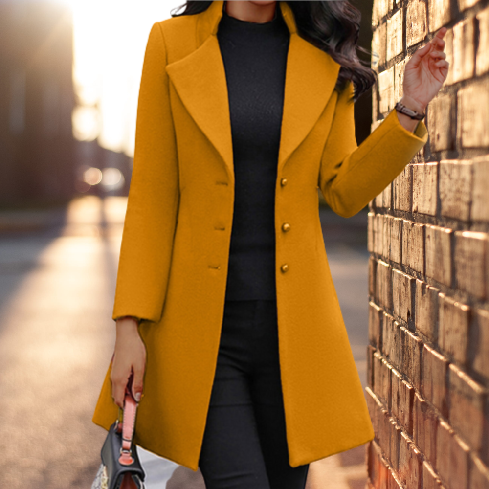 Street-wave Wool Blend Coat For Women With Button Details And Tailored Fit Elegant Timeless