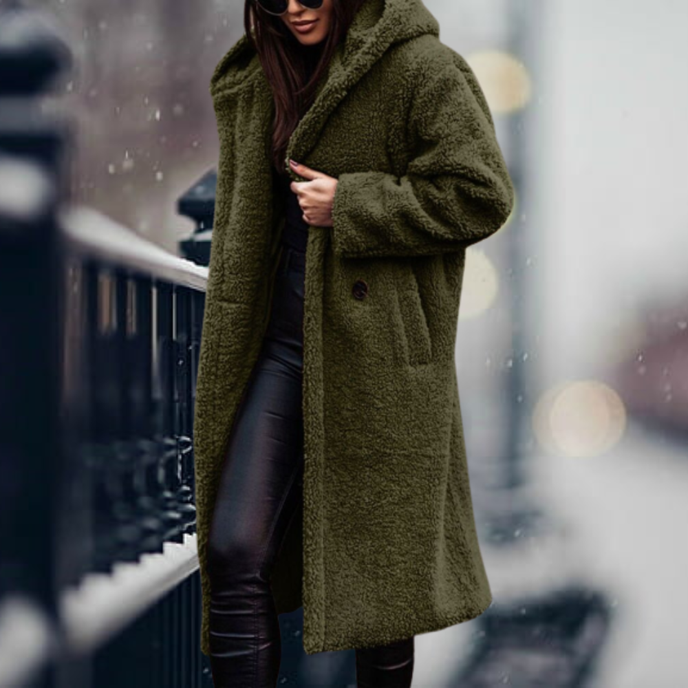 Street-Wave Faux Fur Hooded Jacket For Women Cozy Warmth With Front Zip And Practical Pockets
