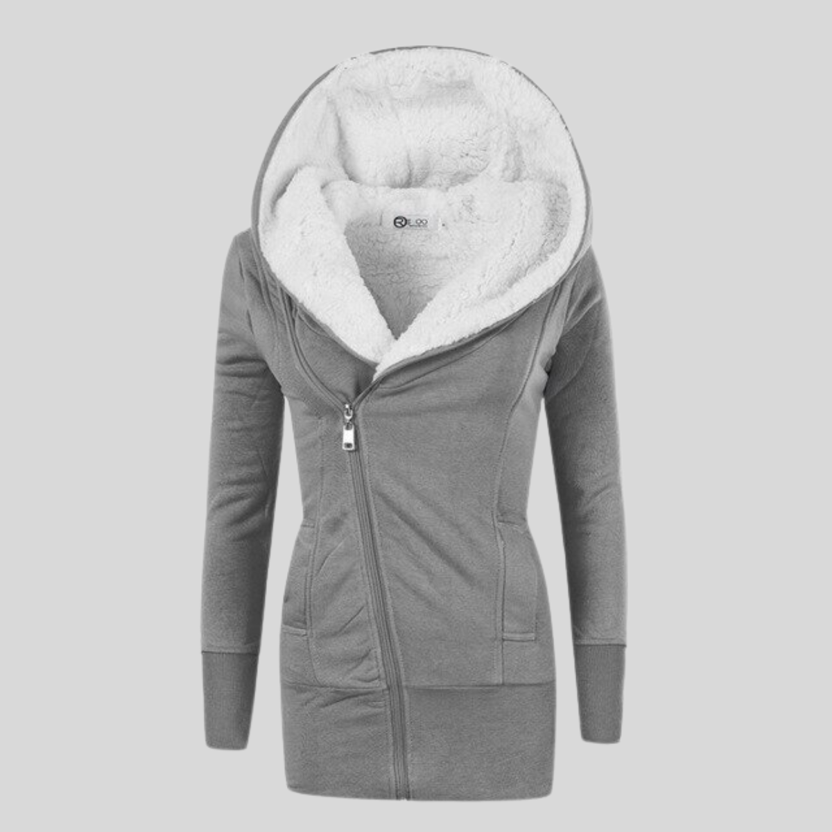 Street-wave Hooded Cardigan for Women Mid-Length Warm Eco-Friendly Cotton with Sherpa Lining