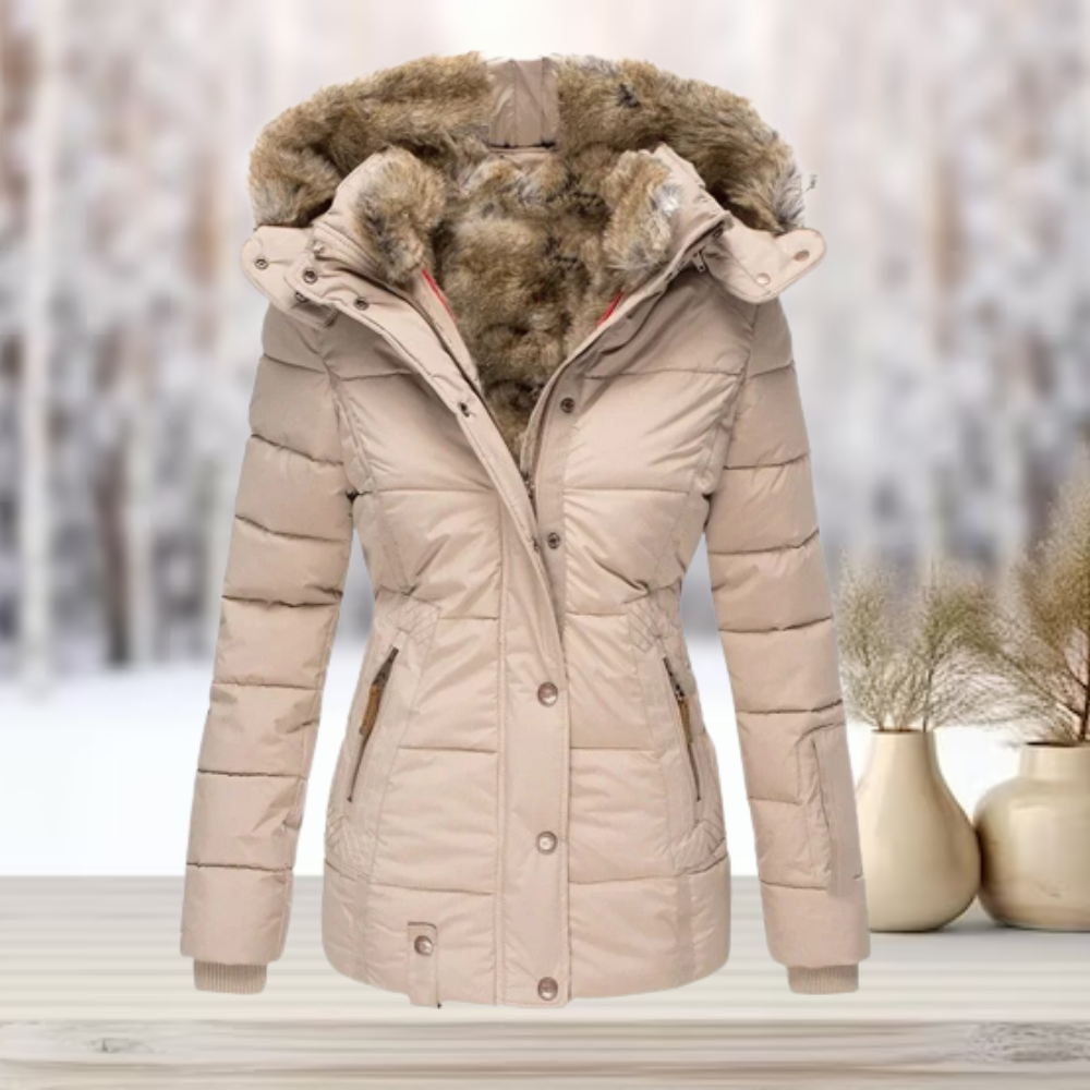 Streetwave Puffer Coat With Faux Fur Hood For Women Winter Warmth And Elegant Style