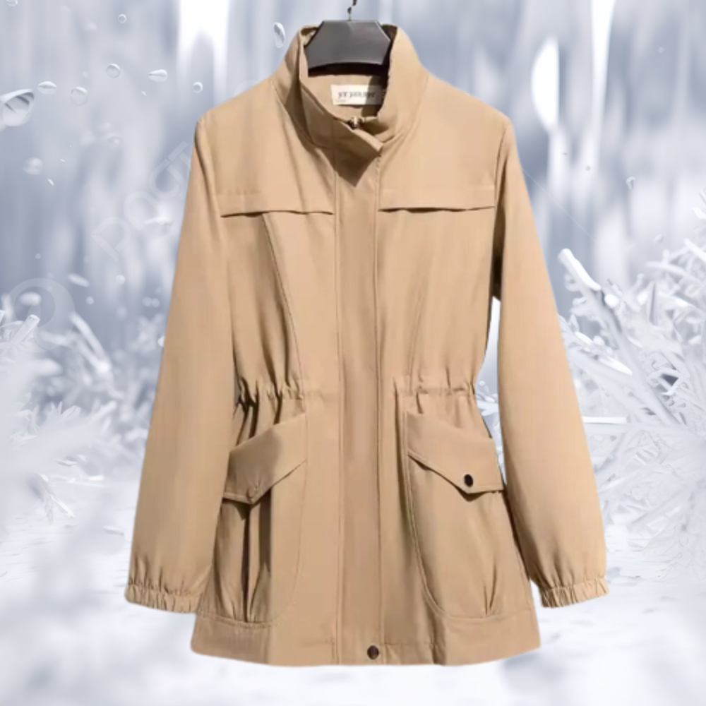 Street-wave Women's Parka Jacket Windproof With High Collar, Adjustable Waist And Pockets