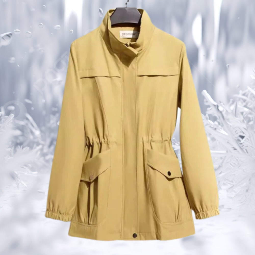 Street-wave Women's Parka Jacket Windproof With High Collar, Adjustable Waist And Pockets