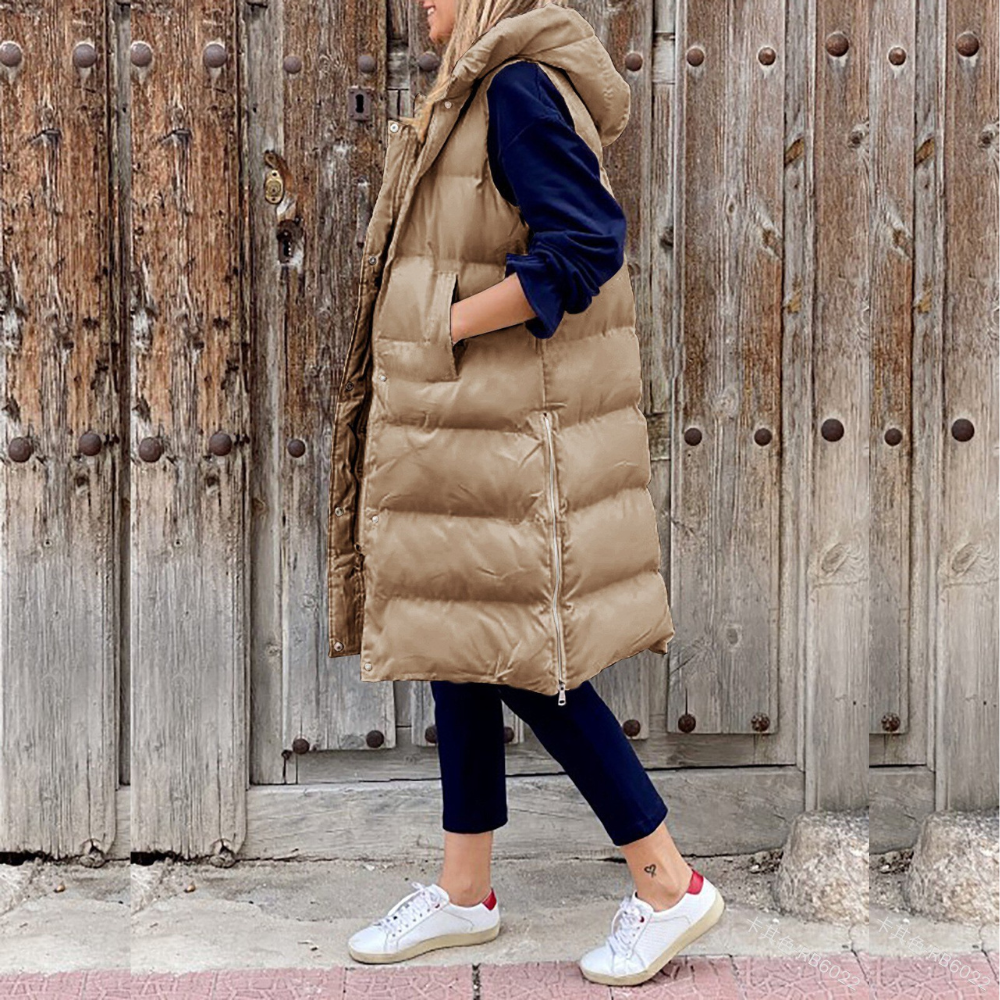 Street Wave Sleeveless Puffer Jacket With Hood For Cold Weather Ultra Warm Cozy Streetwear