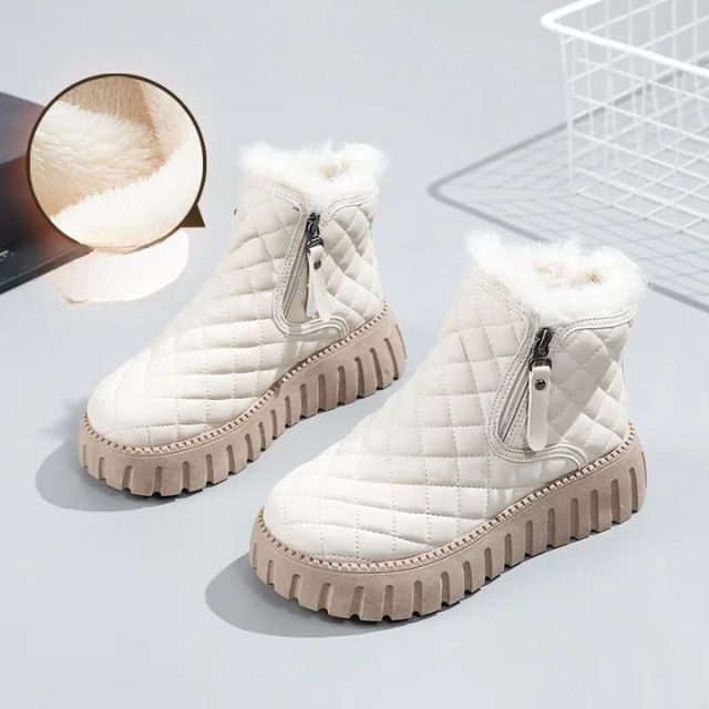Street-wave Women Warm Winter Boots With Thick Lug Sole Cozy Fleece Lining Zip Closure