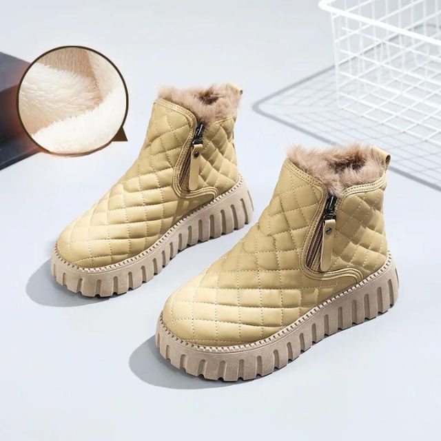 Street-wave Women Warm Winter Boots With Thick Lug Sole Cozy Fleece Lining Zip Closure