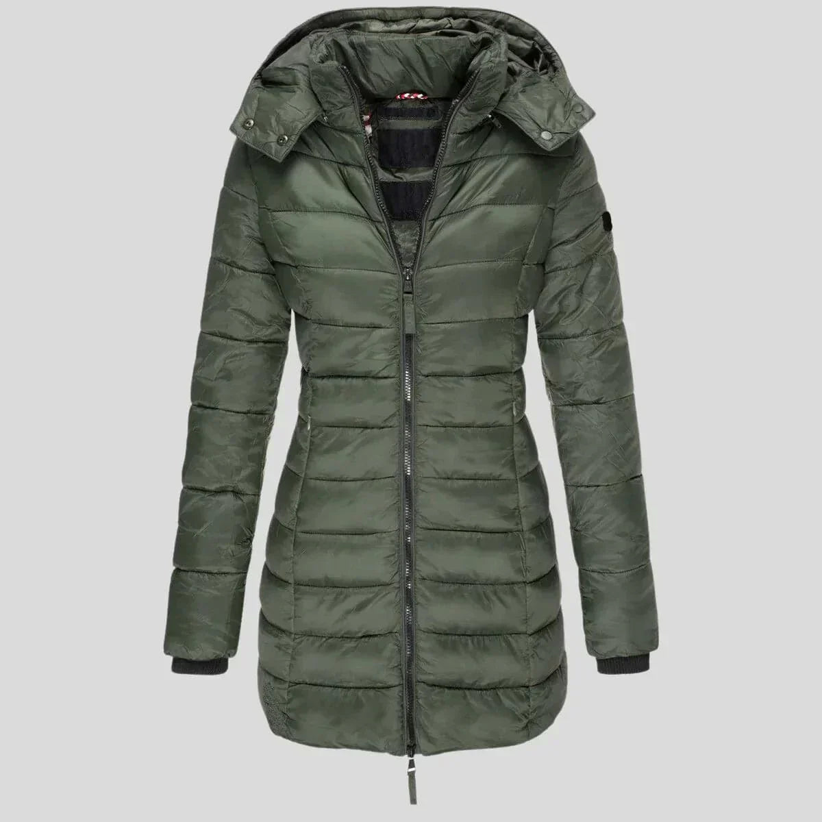 Street Wave Puffer Jacket For Women With Hooded Zip Front Quilted Slim Long Silhouette