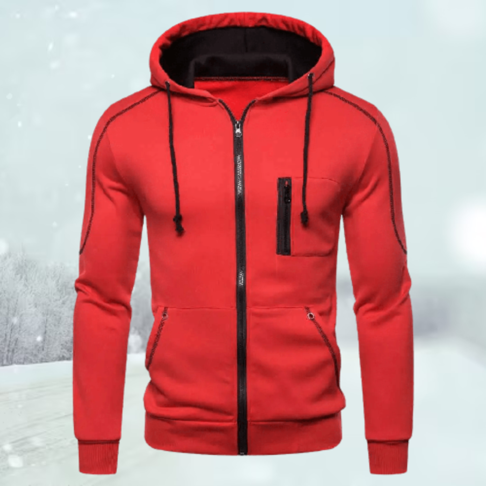 Street Wave Men Sport Hoodie Zip Up With Hood Round Neck Chest Pocket Drawstrings Modern Fit Warm Comfort