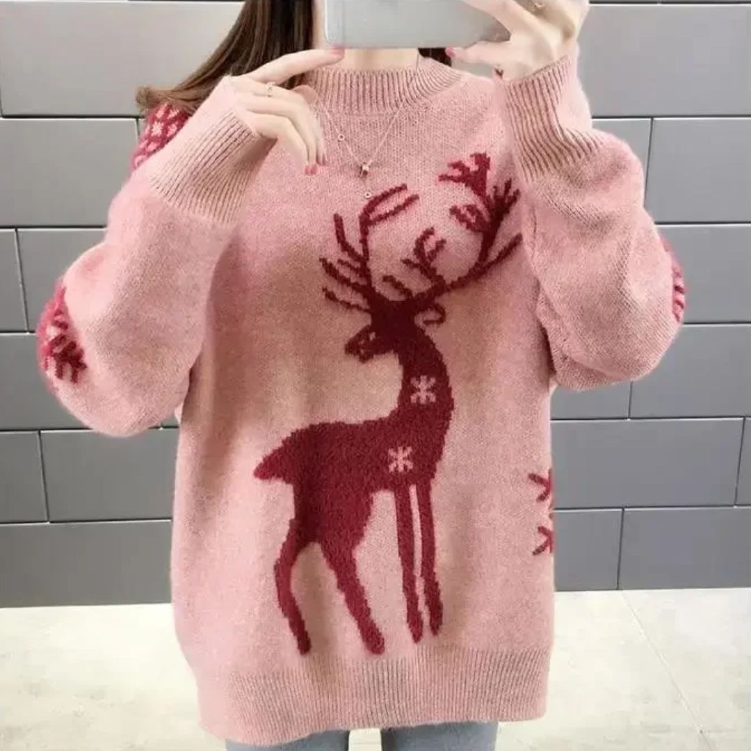Street-Wave Reindeer Christmas Sweater For Women Ultra-Soft Knit Festive Cozy Warmth