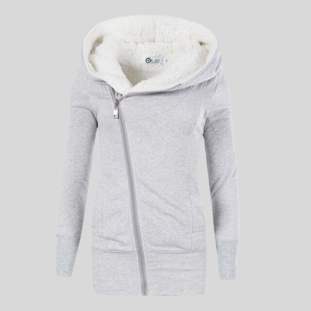 Street-wave Hooded Cardigan for Women Mid-Length Warm Eco-Friendly Cotton with Sherpa Lining