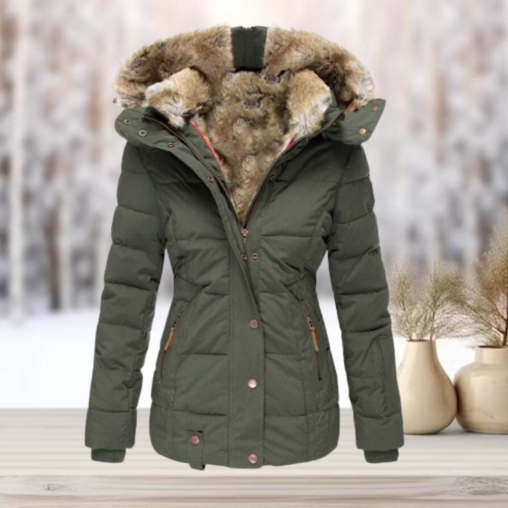 Streetwave Puffer Coat With Faux Fur Hood For Women Winter Warmth And Elegant Style