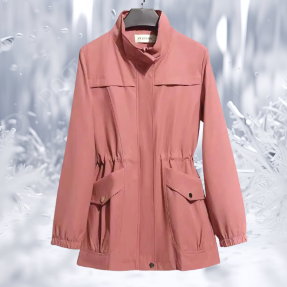 Street-wave Women's Parka Jacket Windproof With High Collar, Adjustable Waist And Pockets