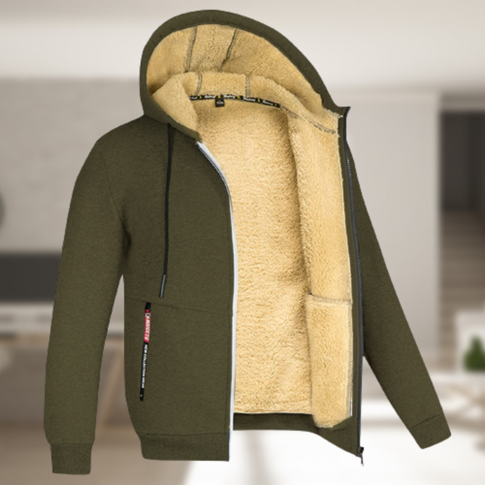 Street-wave Men's Hooded Jacket With Soft Sherpa Fleece Lining Warm Winter Coat For Men
