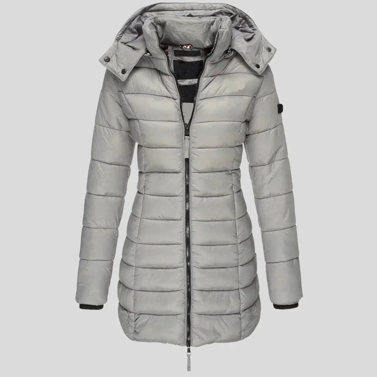 Street Wave Puffer Jacket For Women With Hooded Zip Front Quilted Slim Long Silhouette