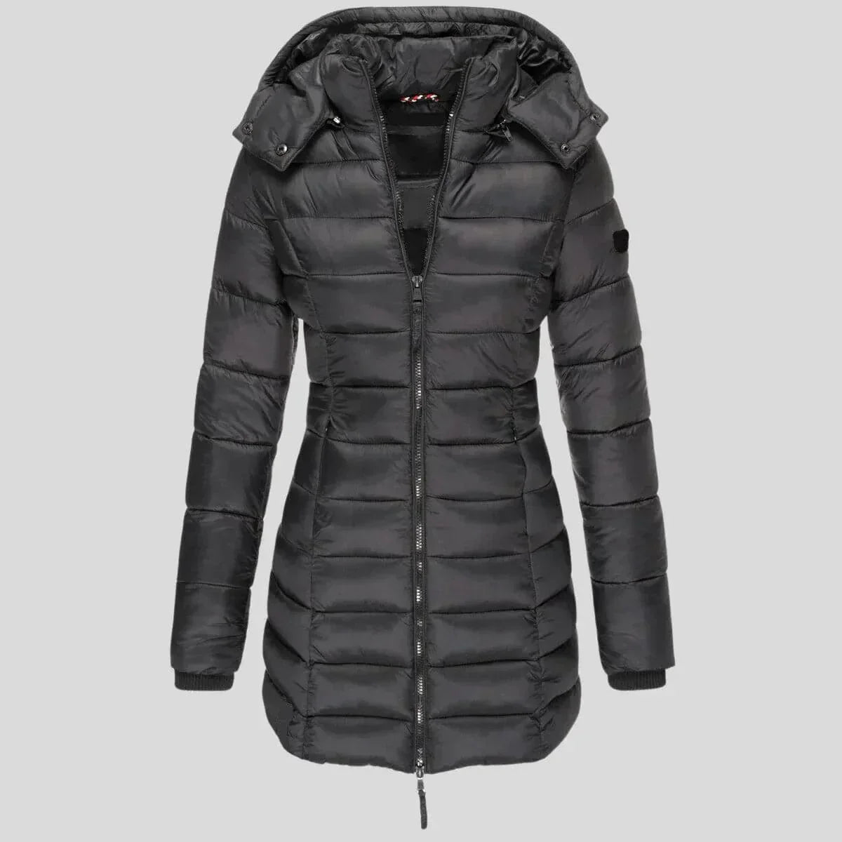 Street Wave Puffer Jacket For Women With Hooded Zip Front Quilted Slim Long Silhouette