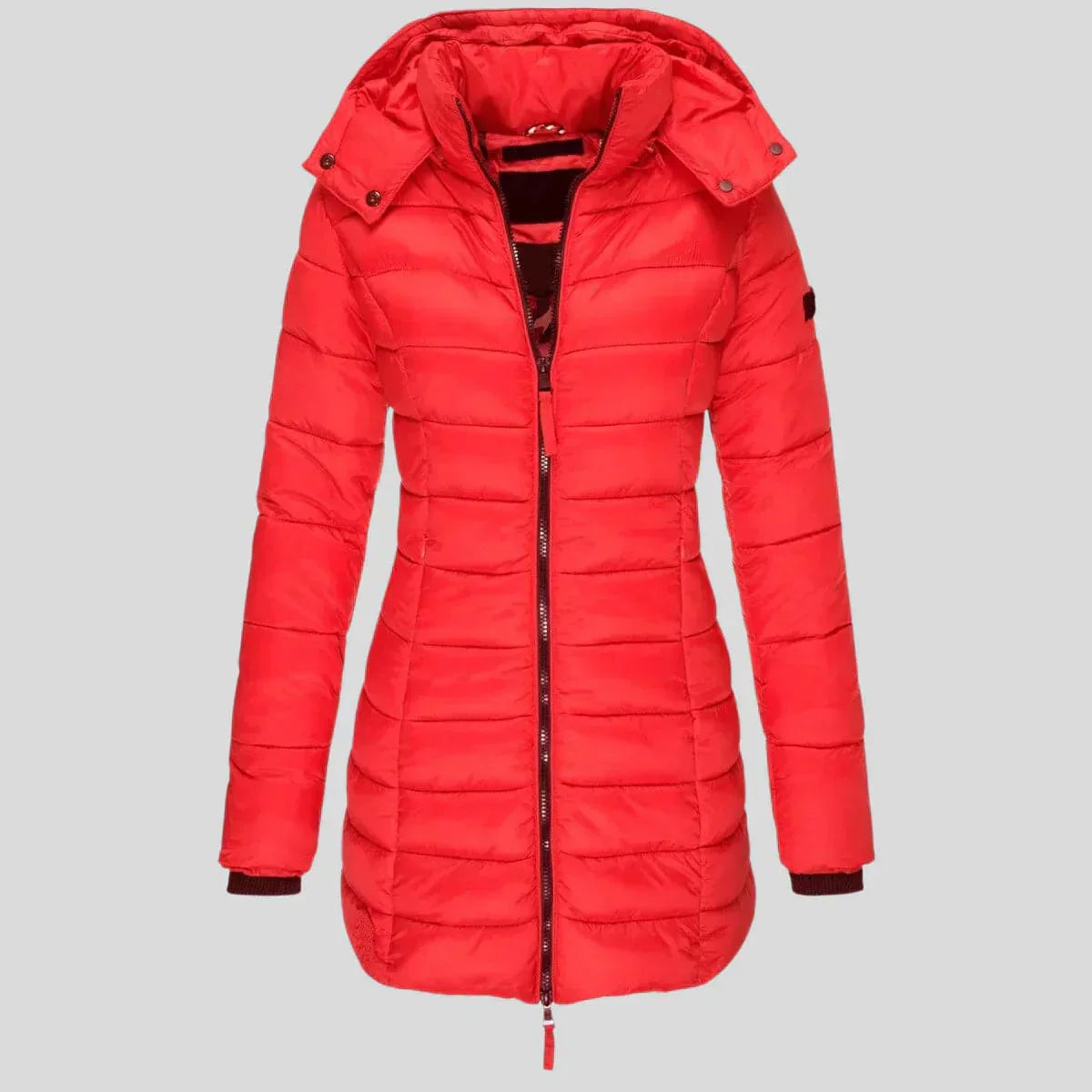 Street Wave Puffer Jacket For Women With Hooded Zip Front Quilted Slim Long Silhouette
