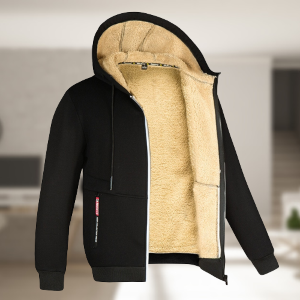 Street-wave Men's Hooded Jacket With Soft Sherpa Fleece Lining Warm Winter Coat For Men