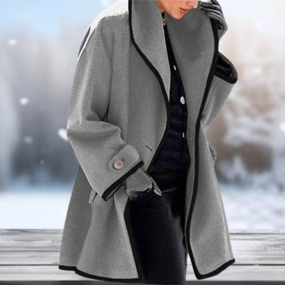 Street Wave Coat For Women Minimalist Beige Wool With Black Trim Timeless Chic Elegant Everyday Wear