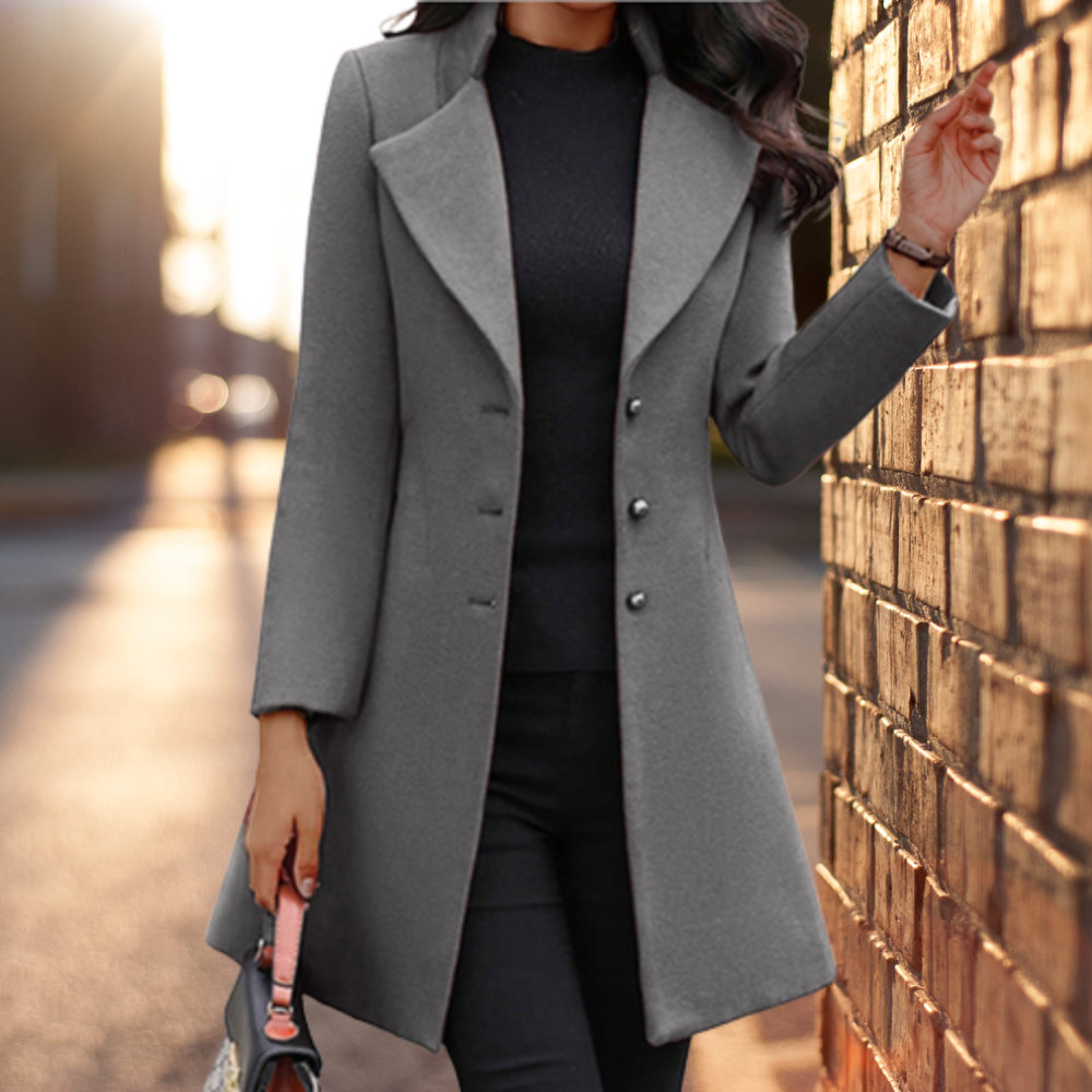 Street-wave Wool Blend Coat For Women With Button Details And Tailored Fit Elegant Timeless