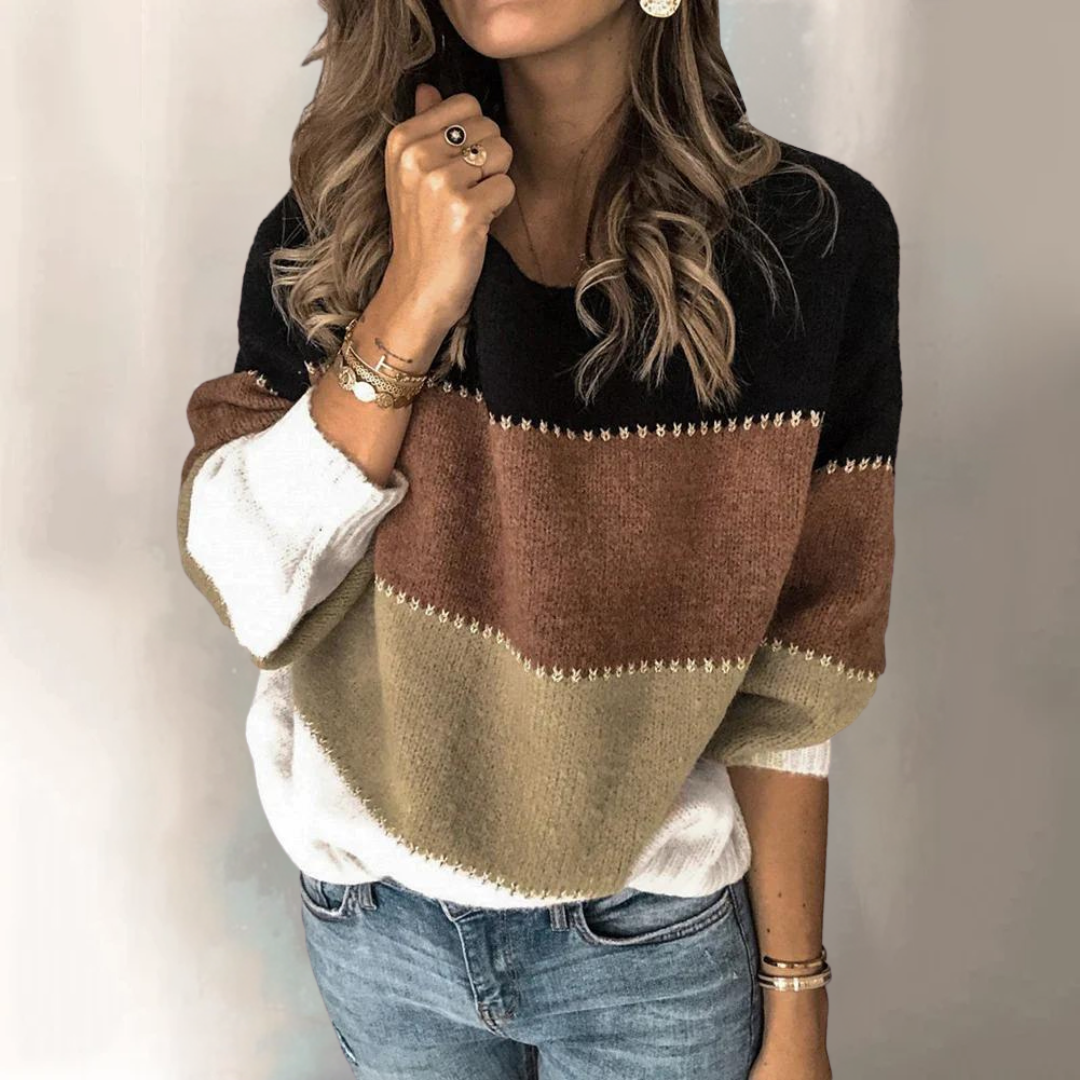 Street Wave Striped Color Block Sweater For Women Cozy Soft Knitwear Boho Chic Everyday Fashion