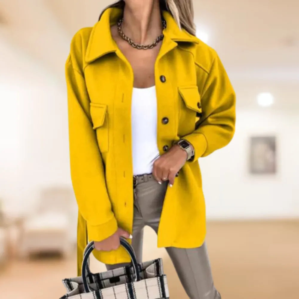 Street-wave Women Polo Button Coat Belted Cozy Autumn Winter Jacket For Everyday Wear