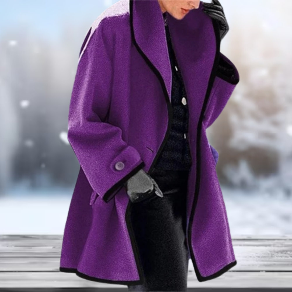 Street Wave Coat For Women Minimalist Beige Wool With Black Trim Timeless Chic Elegant Everyday Wear