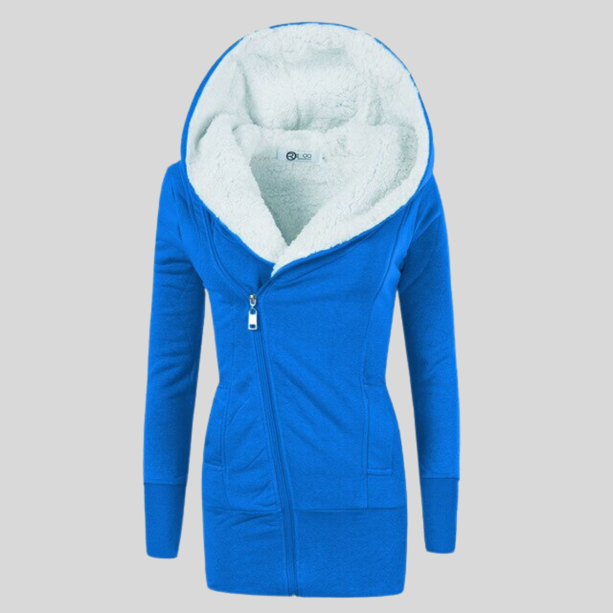 Street-wave Hooded Cardigan for Women Mid-Length Warm Eco-Friendly Cotton with Sherpa Lining