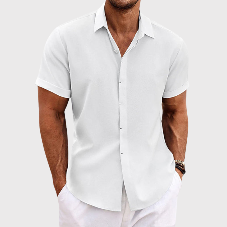 Street-Wave Mens Button Closure Short Sleeve Shirt Breathable Cotton Linen Blend Casual Fit