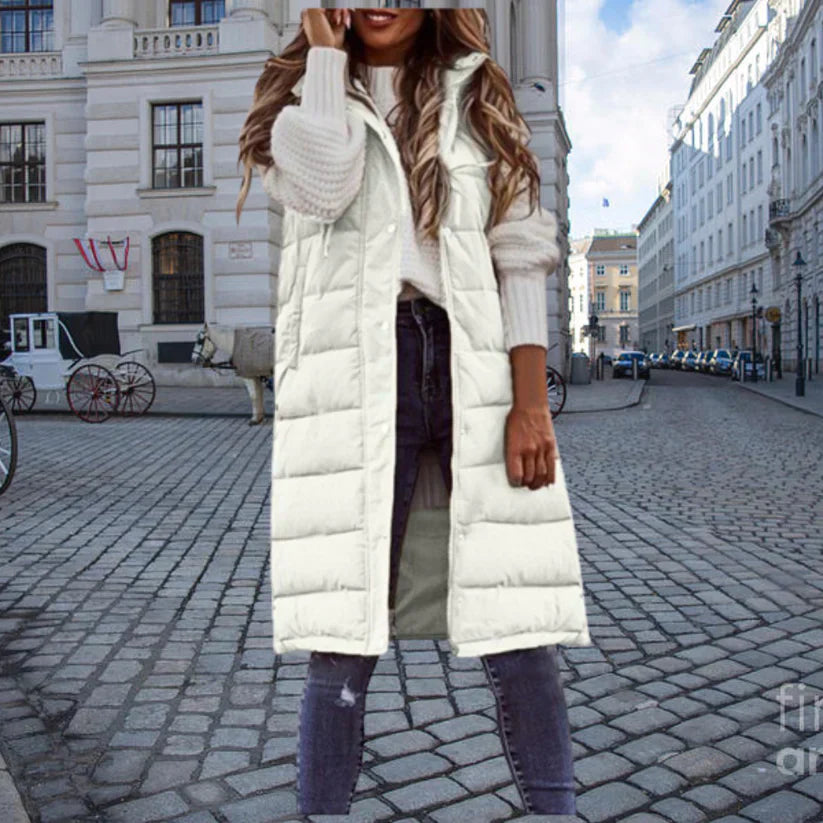 Street-wave Long Puffer Vest For Cold Weather Layering Trendy Sleeveless Warmth For Women