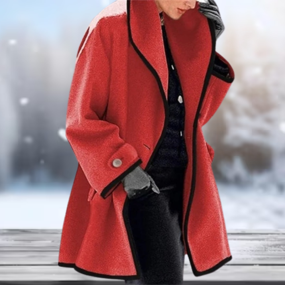 Street Wave Coat For Women Minimalist Beige Wool With Black Trim Timeless Chic Elegant Everyday Wear