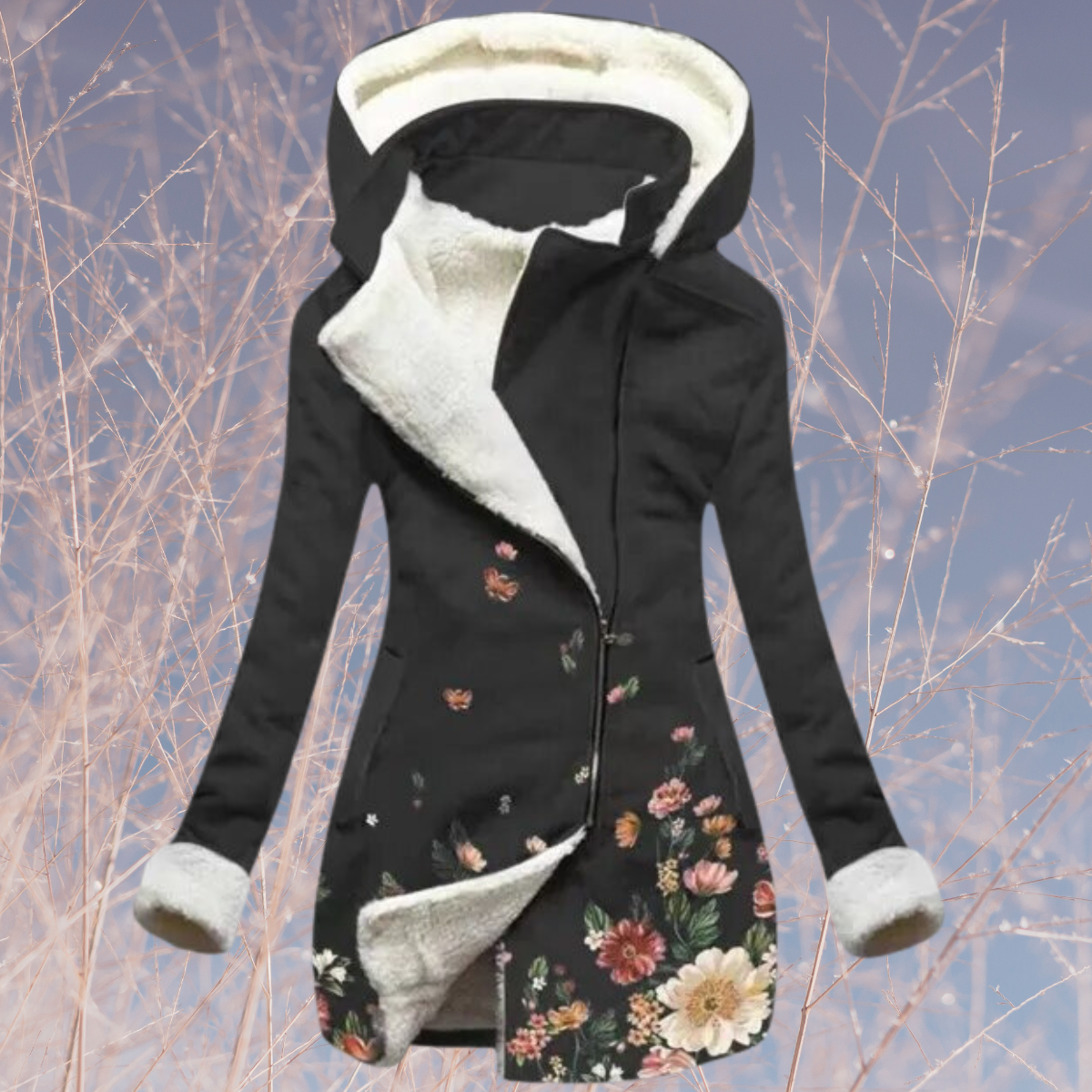 Street-Wave Floral Faux Fur Coat Mid-Length With Cozy Faux Fur-Lined Interior For Women