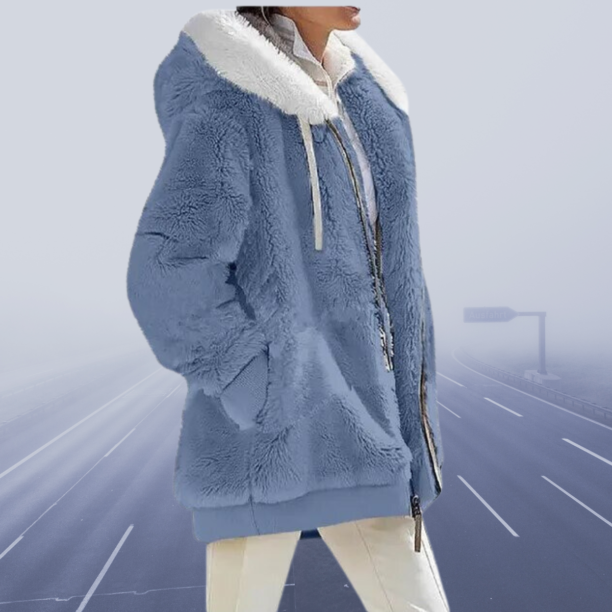 Street-wave Womens Faux Shearling Jacket With White Collar Luxurious Cozy Winter Outerwear
