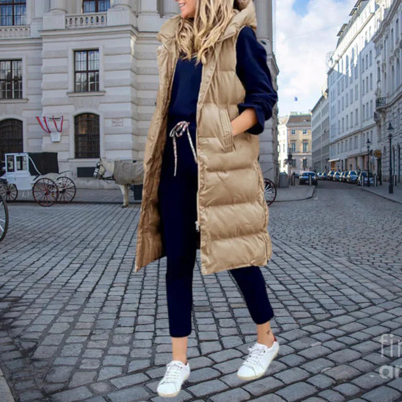 Street-wave Long Puffer Vest For Cold Weather Layering Trendy Sleeveless Warmth For Women