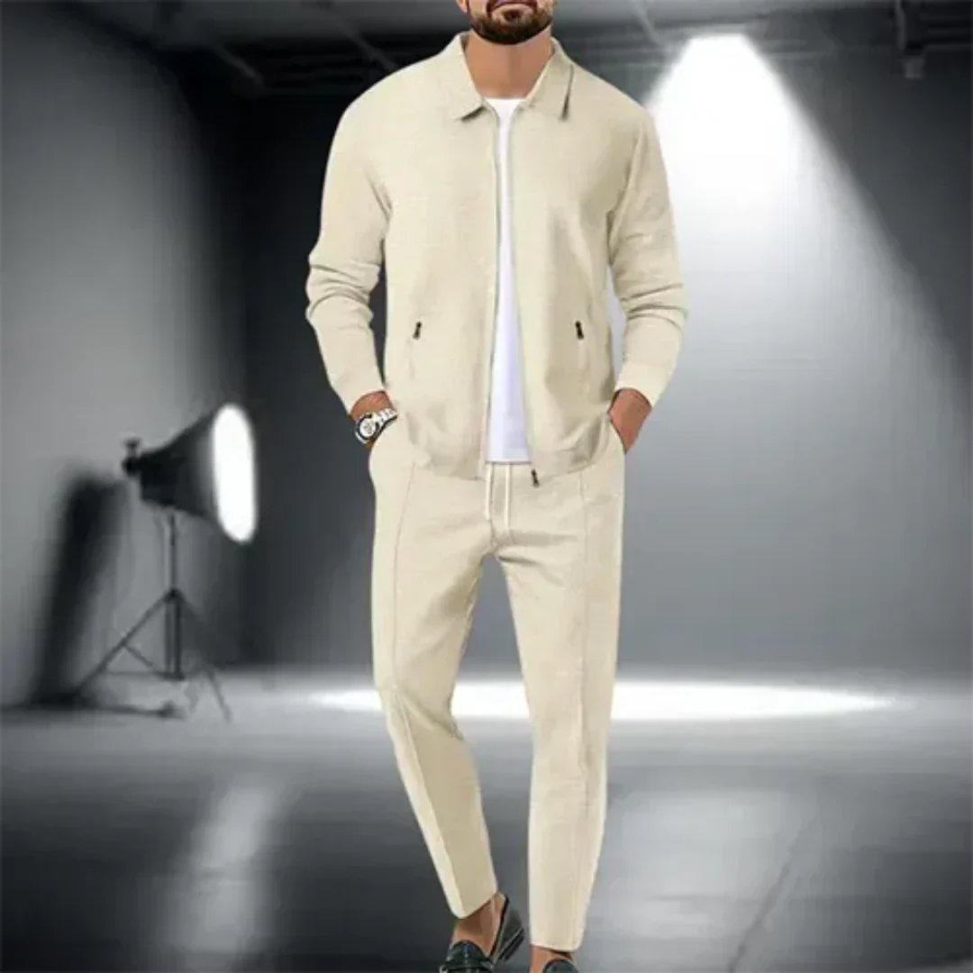 Streetwave Men's White Two Piece Suit Set With Long Sleeve Shirt And Trousers For Office Ready Comfort