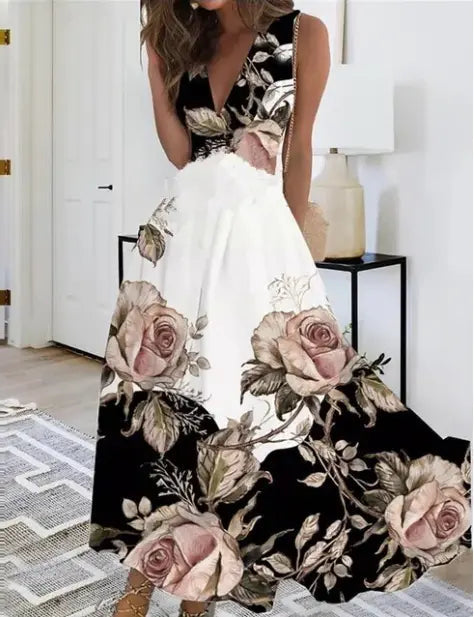 Street Wave V Neck Midi Dress For Women Elegant Floral Butterfly Print