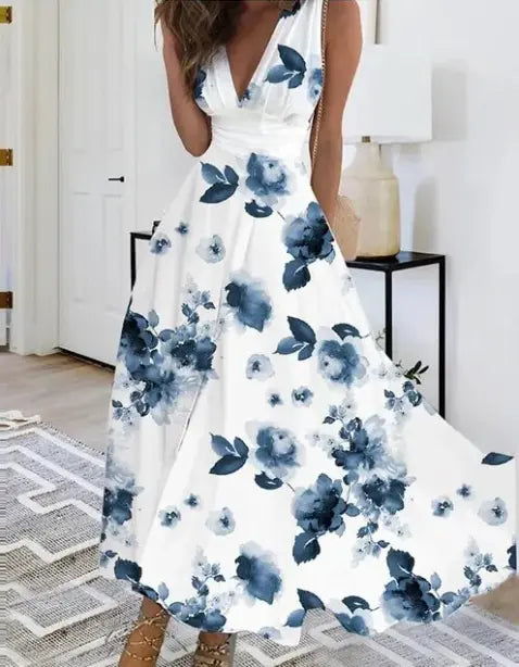 Street Wave V Neck Midi Dress For Women Elegant Floral Butterfly Print