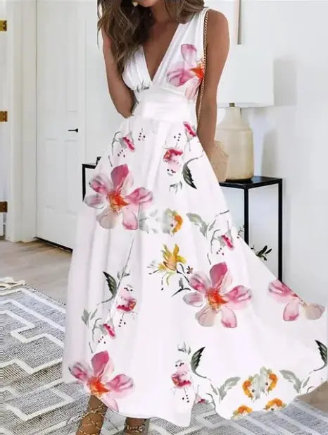 Street Wave V Neck Midi Dress For Women Elegant Floral Butterfly Print