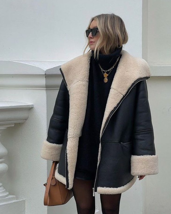 Street-Wave Oversized Leather Jacket With Teddy Lining For Cold Days Winter Ready Outerwear