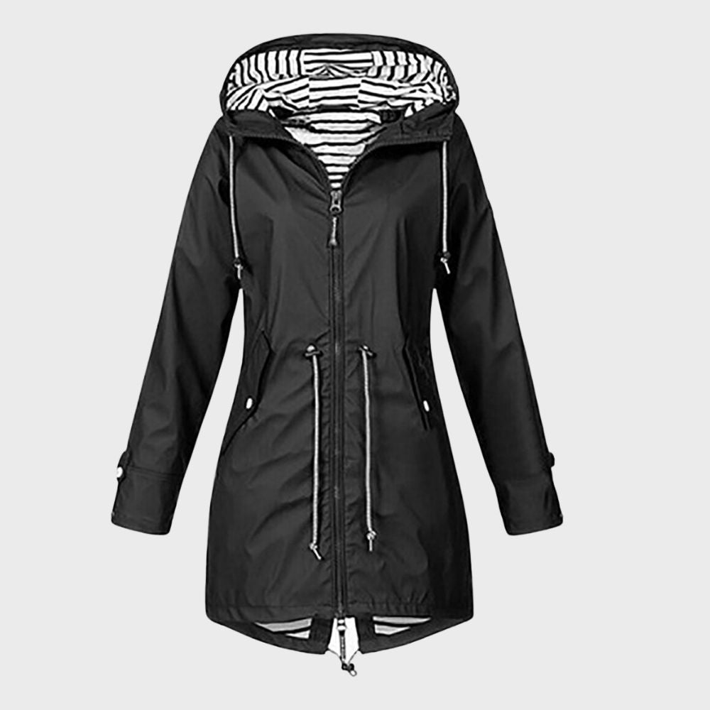 Street-Wave Womens Hooded Rain Jacket With Adjustable Waist Stylish Weatherproof All-Weather Coat