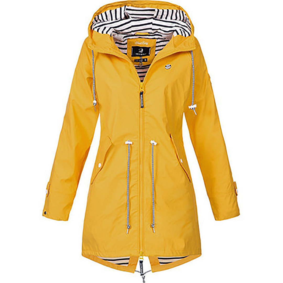 Street-Wave Rain Jacket For Women Stylish Autumn Waterproof Coat With Hood And Drawstring