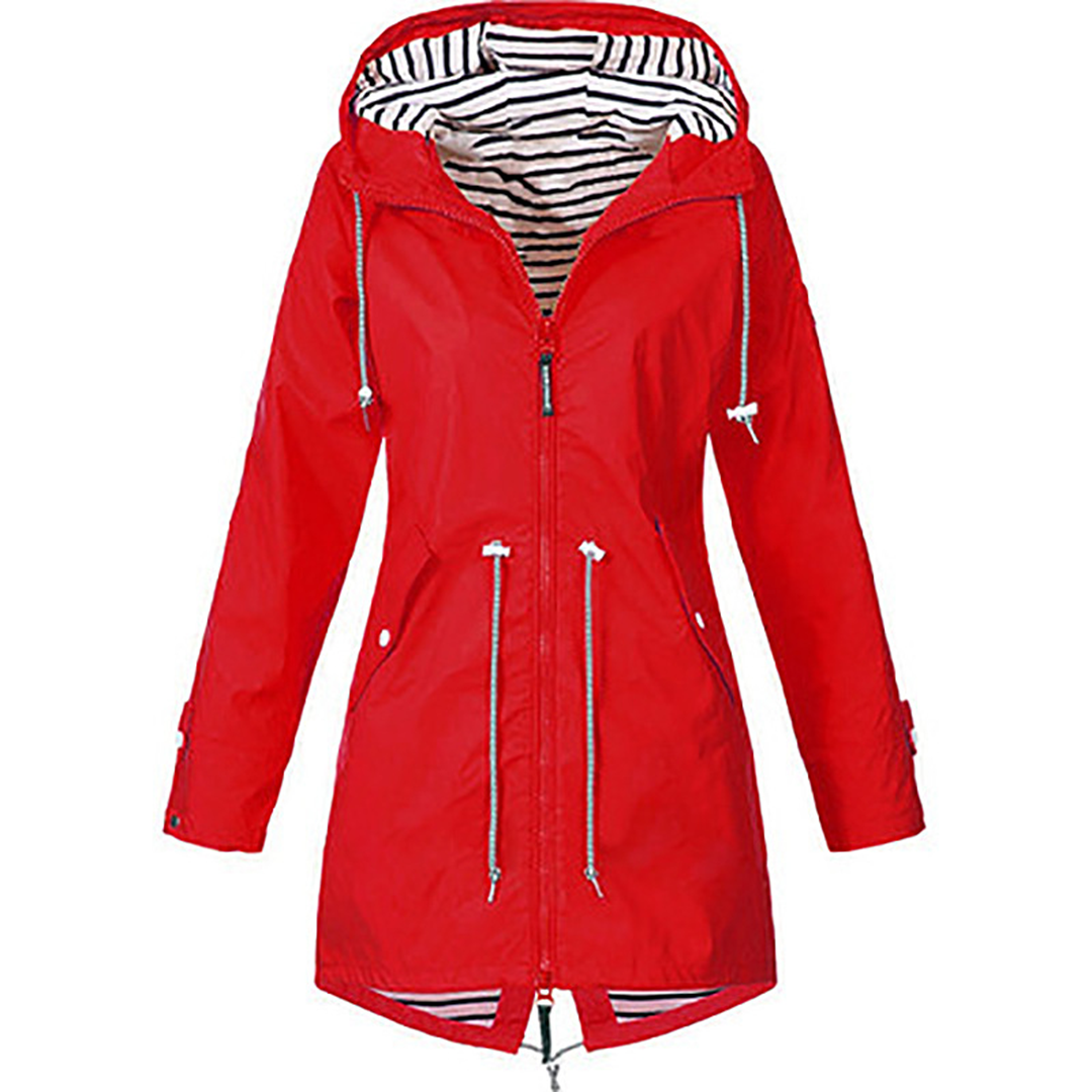 Street-Wave Rain Jacket For Women Stylish Autumn Waterproof Coat With Hood And Drawstring