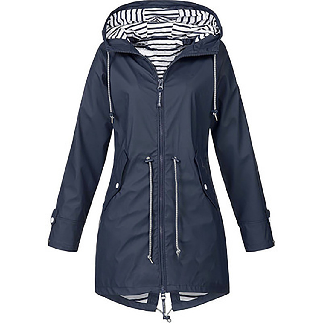 Street-Wave Rain Jacket For Women Stylish Autumn Waterproof Coat With Hood And Drawstring