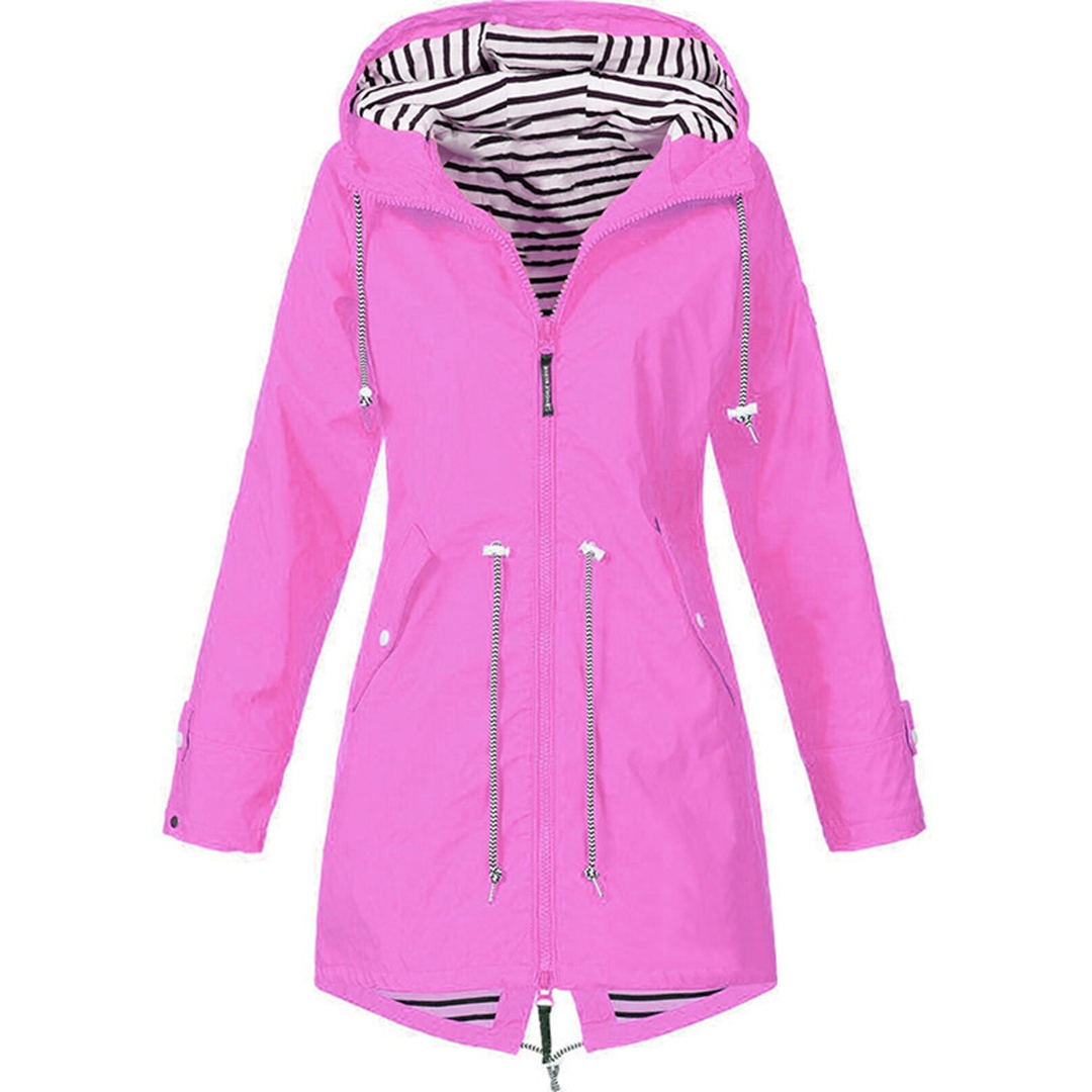 Street-Wave Rain Jacket For Women Stylish Autumn Waterproof Coat With Hood And Drawstring