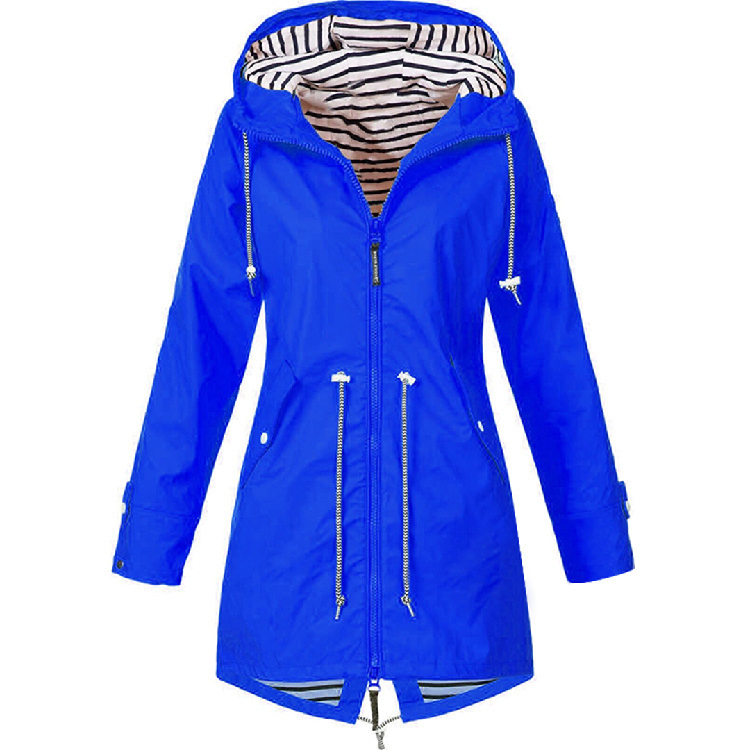 Street-Wave Rain Jacket For Women Stylish Autumn Waterproof Coat With Hood And Drawstring
