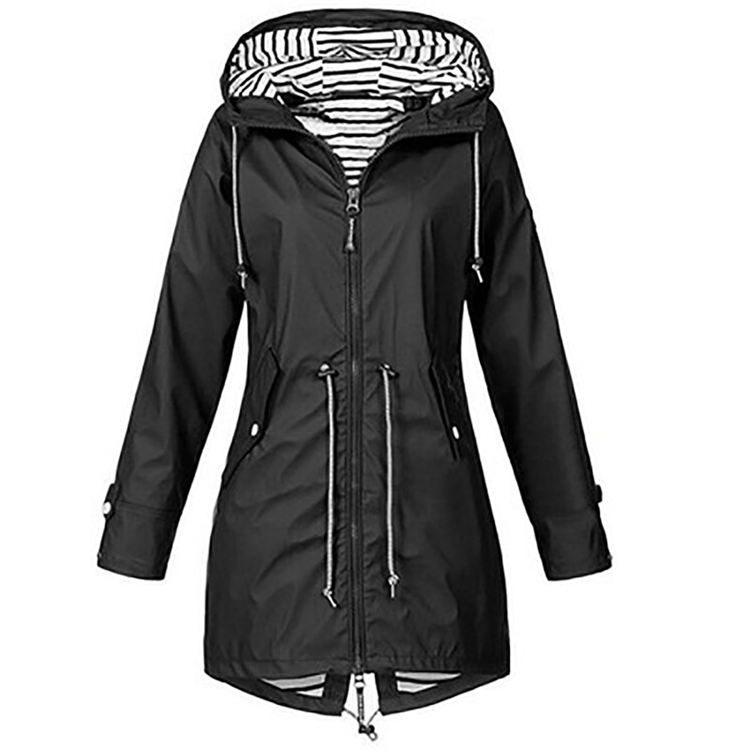 Street-Wave Rain Jacket For Women Stylish Autumn Waterproof Coat With Hood And Drawstring