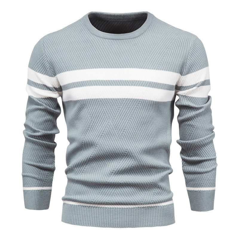 Street-Wave Men's Striped Crewneck Knit Sweater With Soft Comfort Timeless Classic For Style-Conscious Men