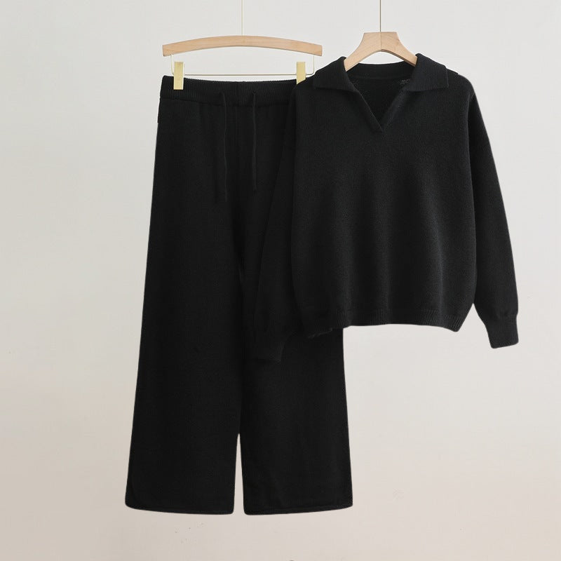 Street Wave Unisex Cozy Knit Set With Relaxed Wide Leg Pants